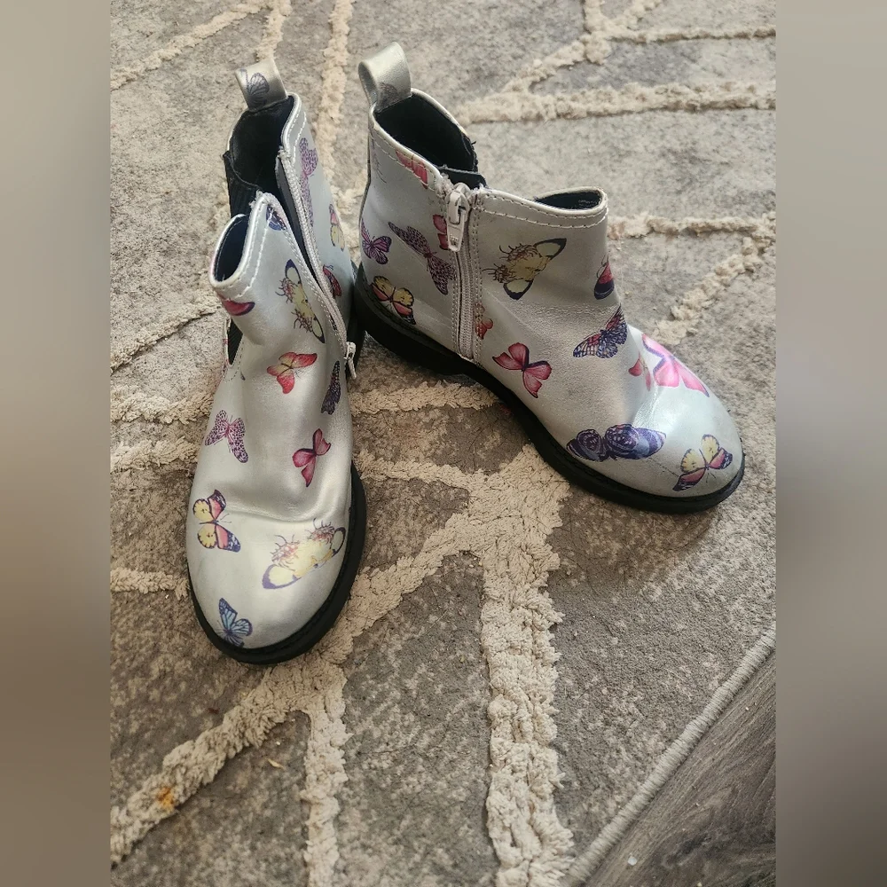 Madden NYC Silver Ankle Boots with Butterfly Print